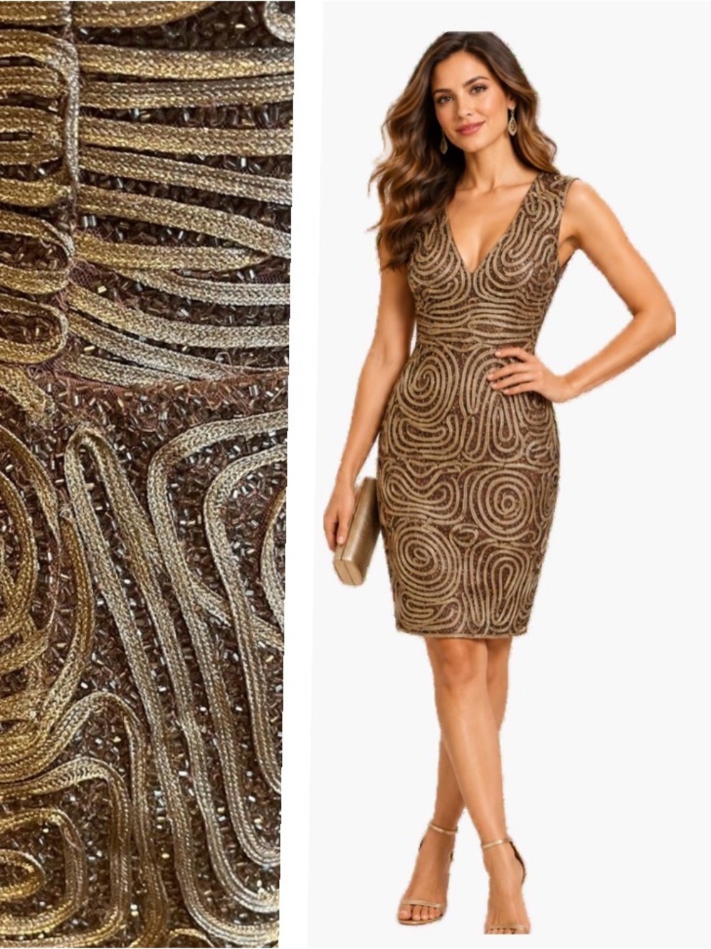 Aidan Mattox,  NWOT Rose Gold sequence and embroidered dress, Size 6